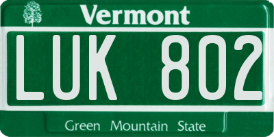 VT license plate LUK802
