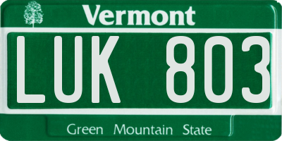 VT license plate LUK803