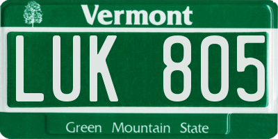 VT license plate LUK805