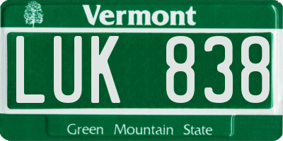 VT license plate LUK838