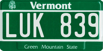 VT license plate LUK839
