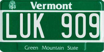 VT license plate LUK909