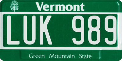 VT license plate LUK989