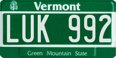 VT license plate LUK992