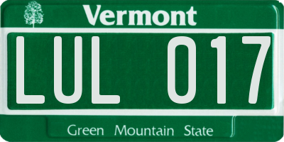 VT license plate LUL017