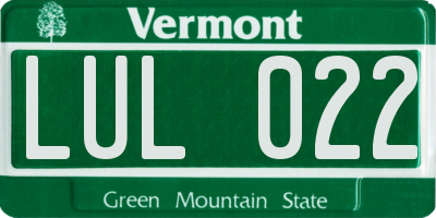 VT license plate LUL022