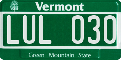 VT license plate LUL030