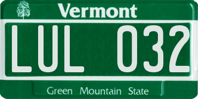 VT license plate LUL032