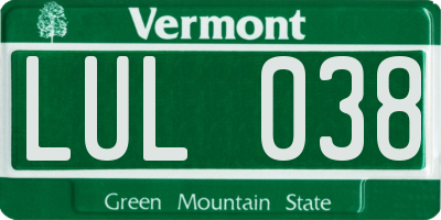 VT license plate LUL038