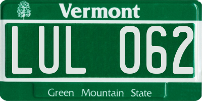 VT license plate LUL062