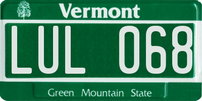 VT license plate LUL068