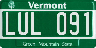 VT license plate LUL091