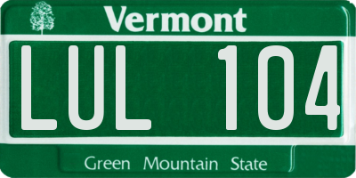 VT license plate LUL104