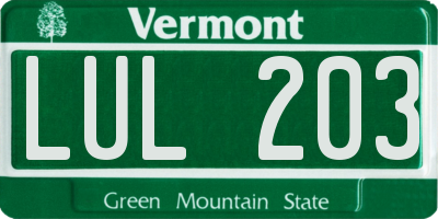 VT license plate LUL203