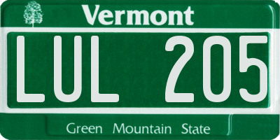 VT license plate LUL205