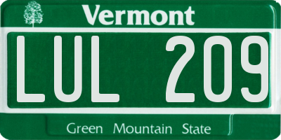 VT license plate LUL209