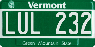 VT license plate LUL232