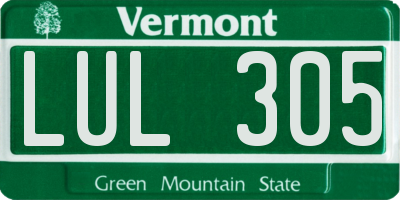 VT license plate LUL305