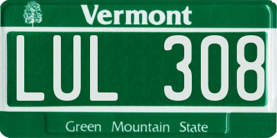 VT license plate LUL308