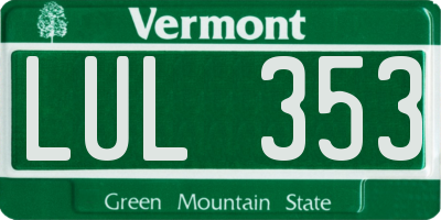 VT license plate LUL353