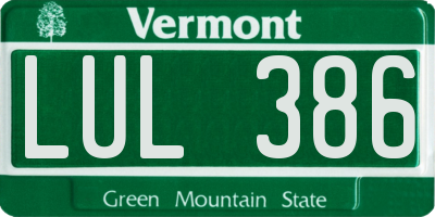 VT license plate LUL386