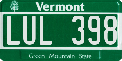 VT license plate LUL398
