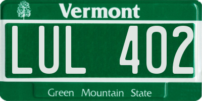 VT license plate LUL402