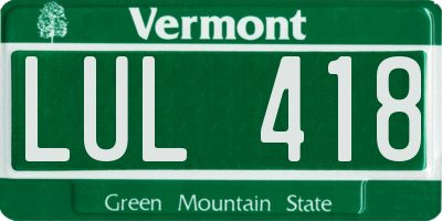 VT license plate LUL418