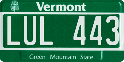 VT license plate LUL443