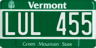 VT license plate LUL455