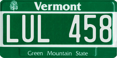 VT license plate LUL458