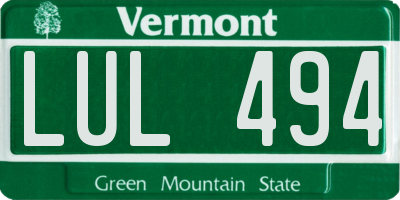 VT license plate LUL494