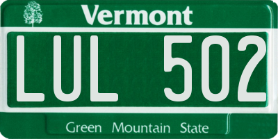 VT license plate LUL502