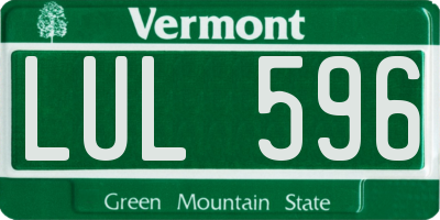 VT license plate LUL596
