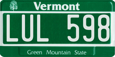 VT license plate LUL598