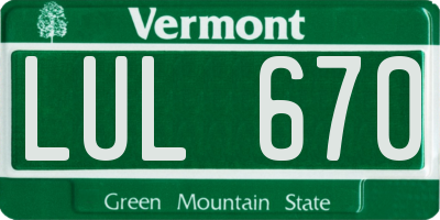 VT license plate LUL670