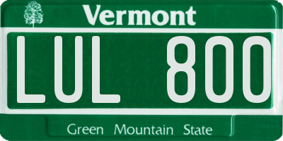 VT license plate LUL800