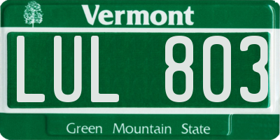 VT license plate LUL803