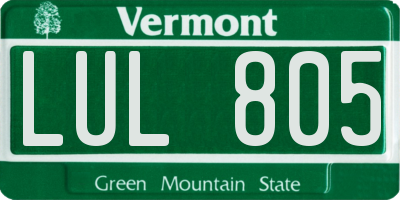VT license plate LUL805