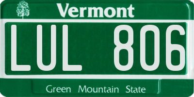 VT license plate LUL806