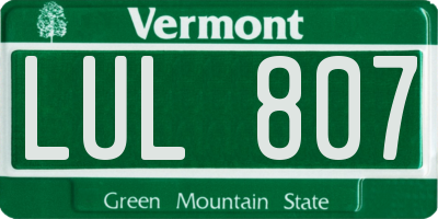 VT license plate LUL807