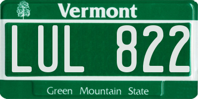 VT license plate LUL822