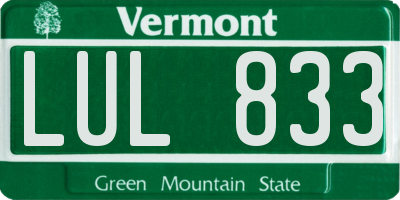 VT license plate LUL833
