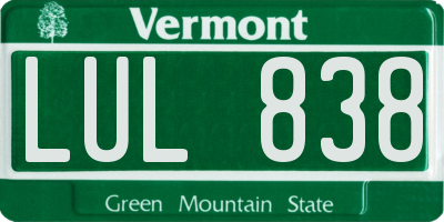 VT license plate LUL838