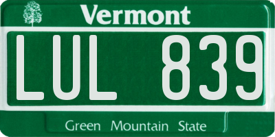 VT license plate LUL839