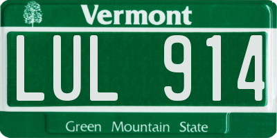 VT license plate LUL914