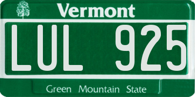 VT license plate LUL925