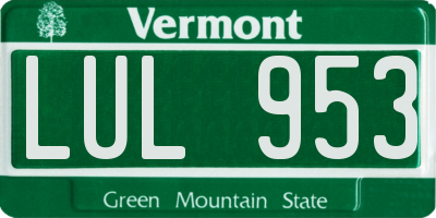 VT license plate LUL953