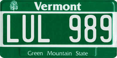 VT license plate LUL989