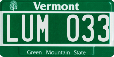 VT license plate LUM033
